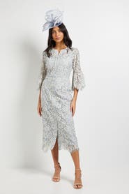 Wallis Lace Button Flute Sleeve Midi Dress