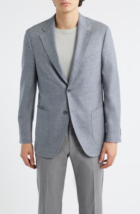 Hyperlight Soft Grey Houndstooth Check Wool & Linen Blend Sport Coat (Regular & Big)