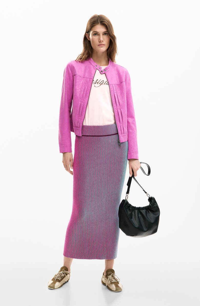 Desigual Faux Leather Moto Jacket, Alternate, color, Pink