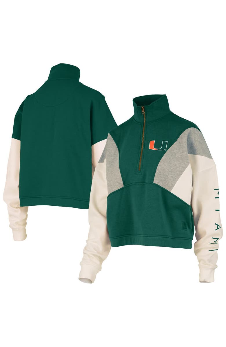 PRESSBOX Women's Pressbox Green Miami Hurricanes Ferrara Color Block Quarter-Zip Sweatshirt, Main, color, Green