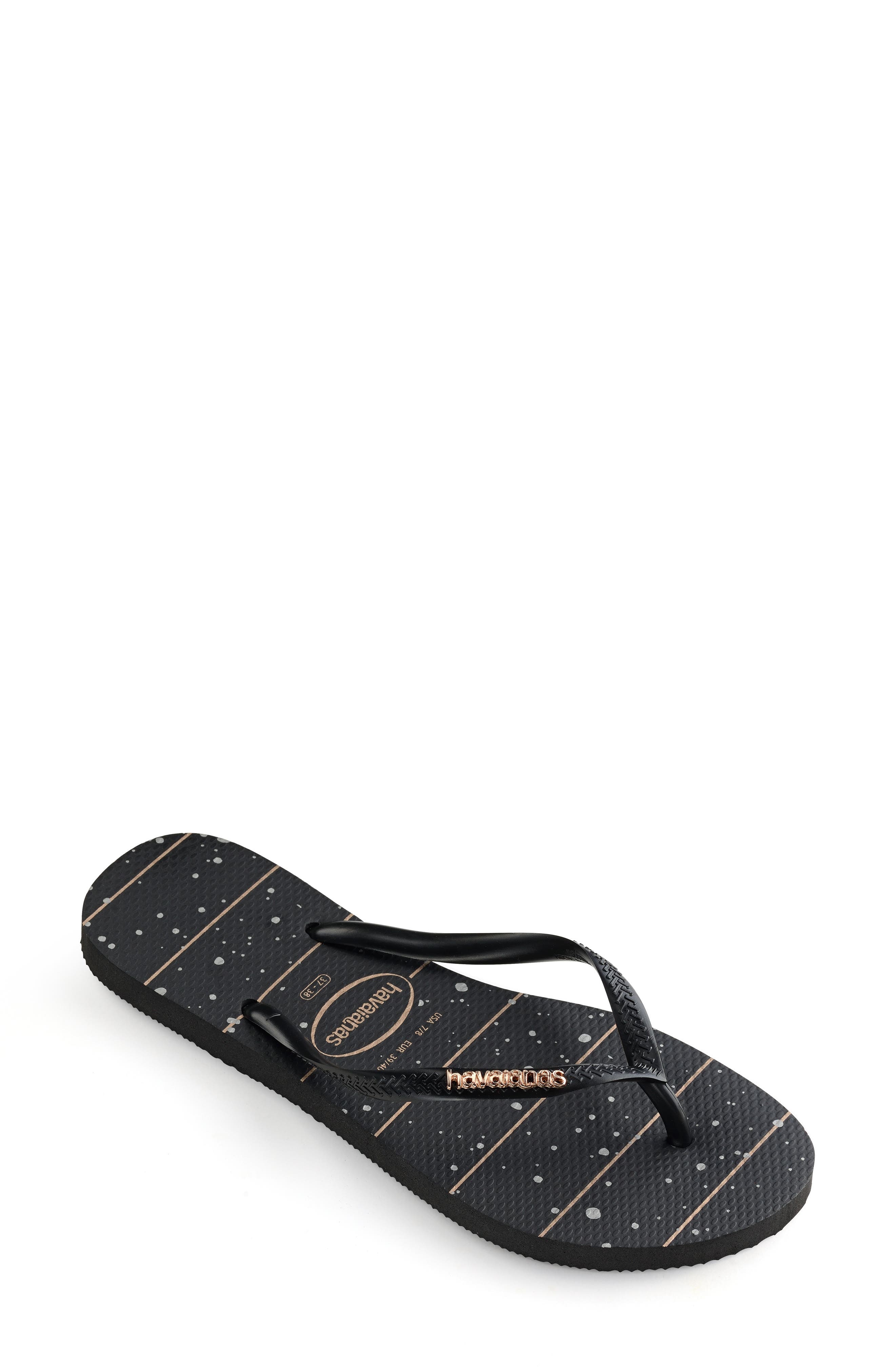 Slim Logo Flip Flop, Main, color, BLACK/ ROSE GOLD METALLIC