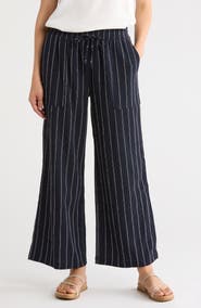 Caslon® Stripe Textured Crop Wide Leg Pants