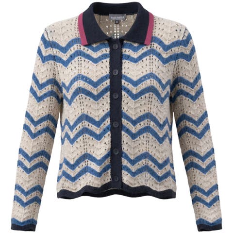 Crochet Stripe Button Front Collar Cardigan