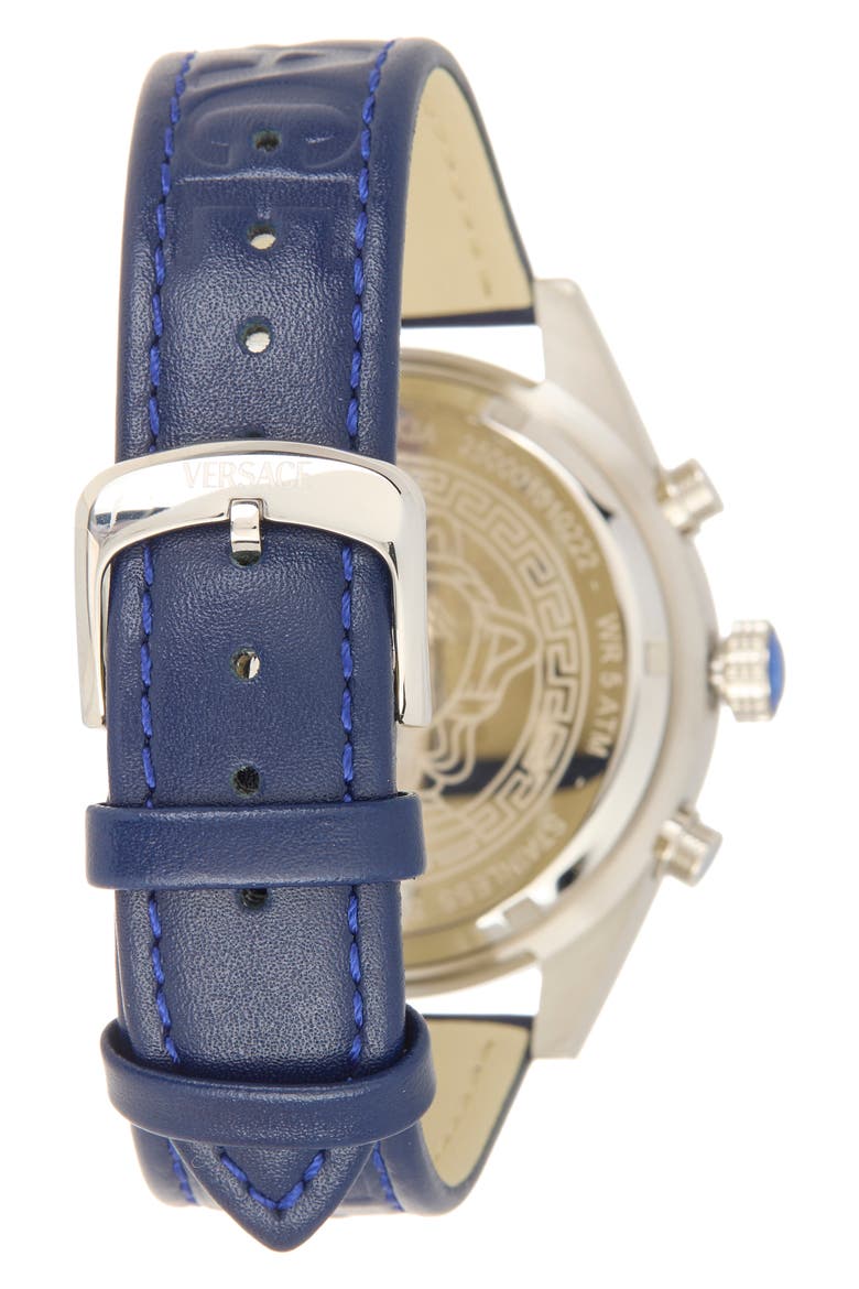 Athletic Chrono Leather Strap Watch, 44mm, Alternate, color, STAINLESS STEEL/ BLUE