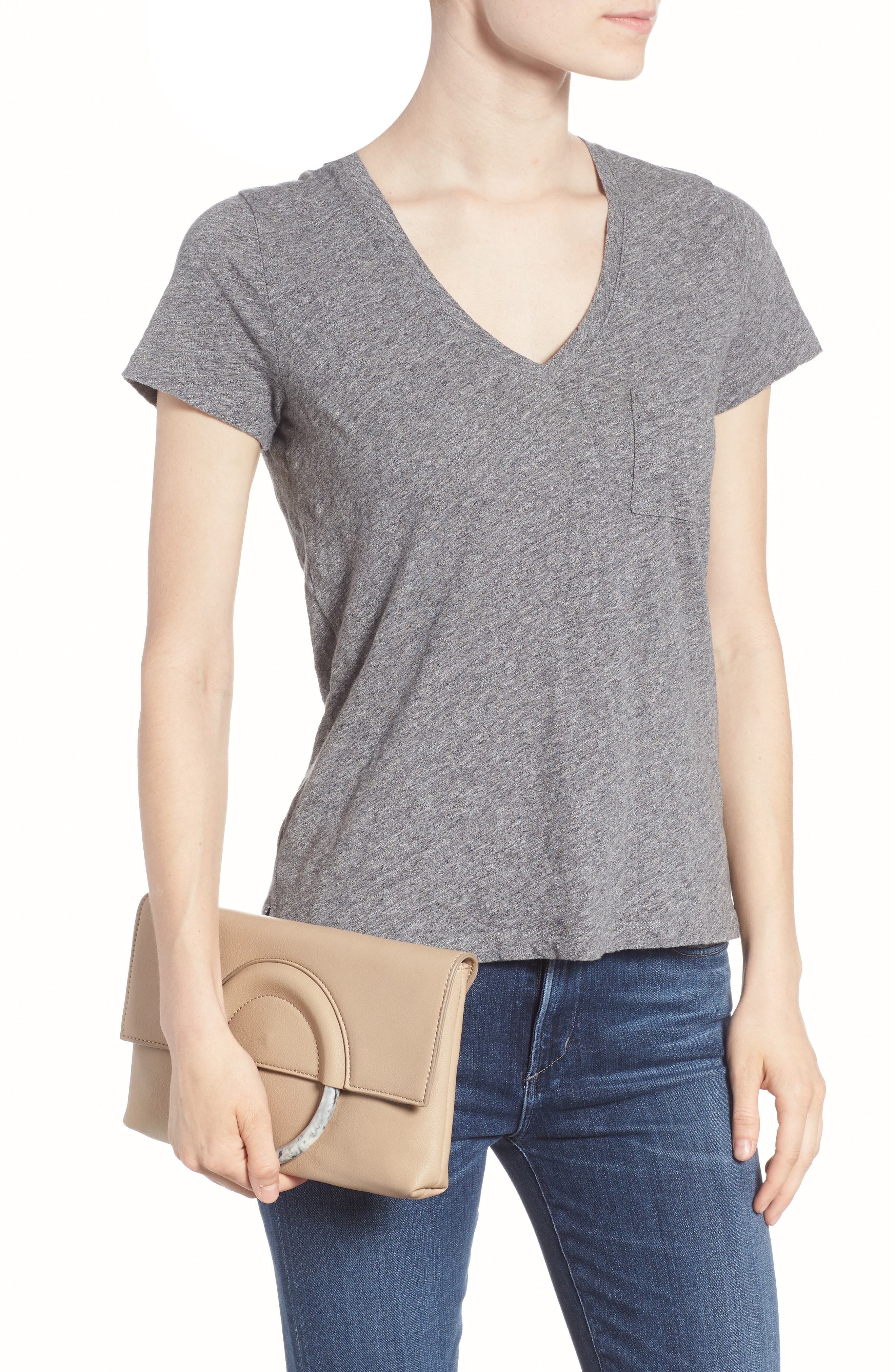 Resin Handle Clutch, Alternate, color, TAUPE/ IVORY