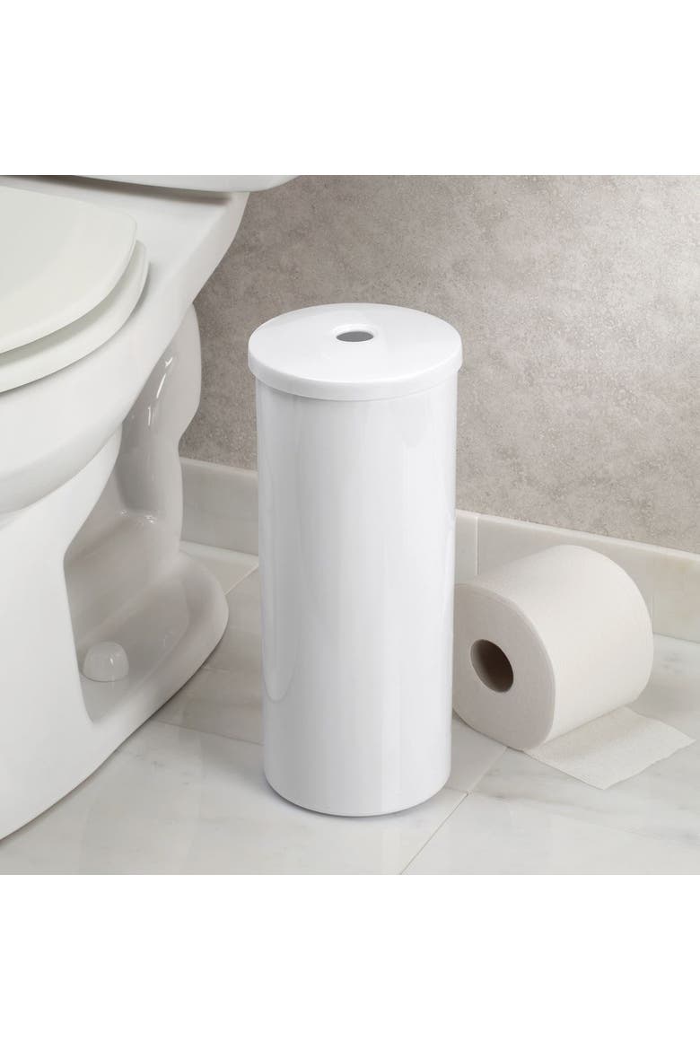 Freestanding Toilet Paper Canister with Lid for 3 Extra Rolls, White, Made in USA, Alternate, color, White