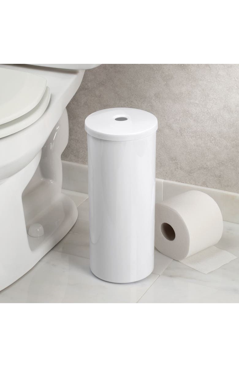 iDesign Freestanding Toilet Paper Canister with Lid for 3 Extra Rolls, White, Made in USA, Alternate, color, White