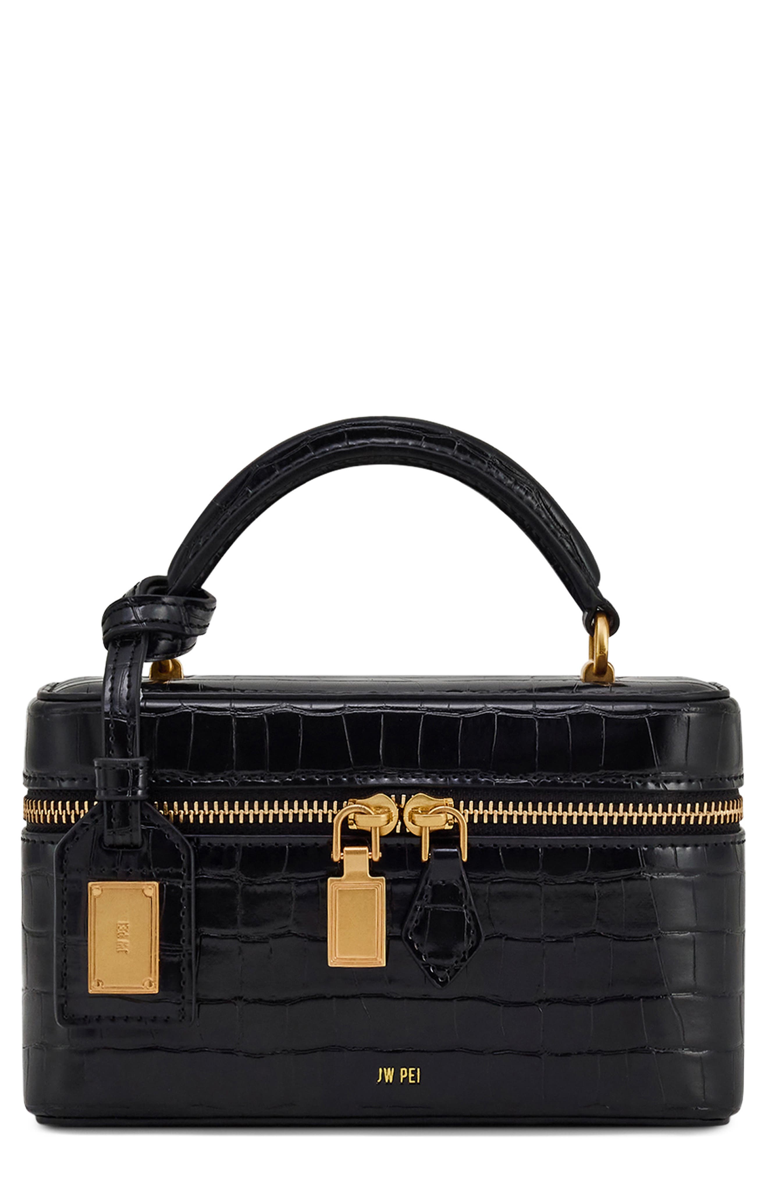 JW PEI Cleo Faux Leather Top Handle Train Case, Main, color, Black Croc