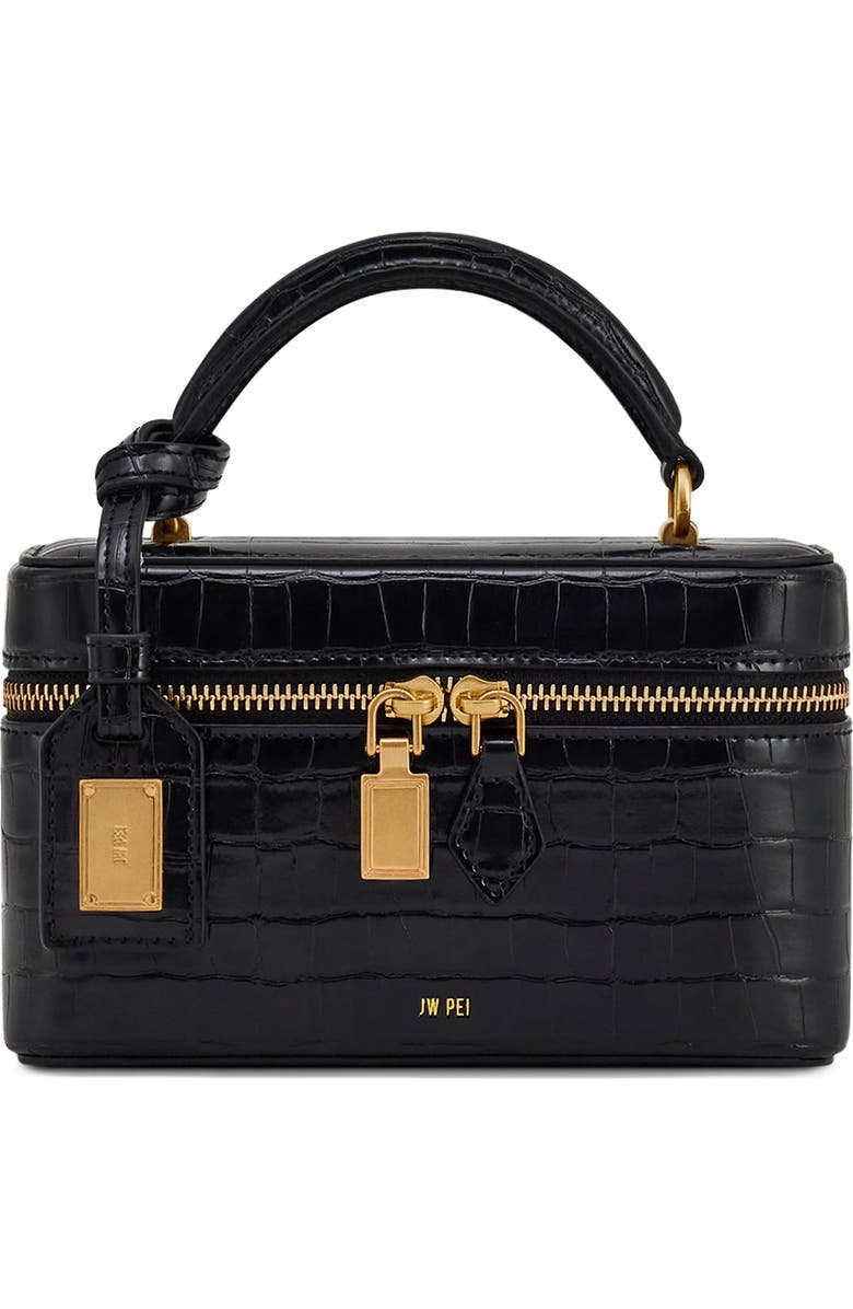 JW PEI Cleo Faux Leather Top Handle Train Case, Main, color, Black Croc