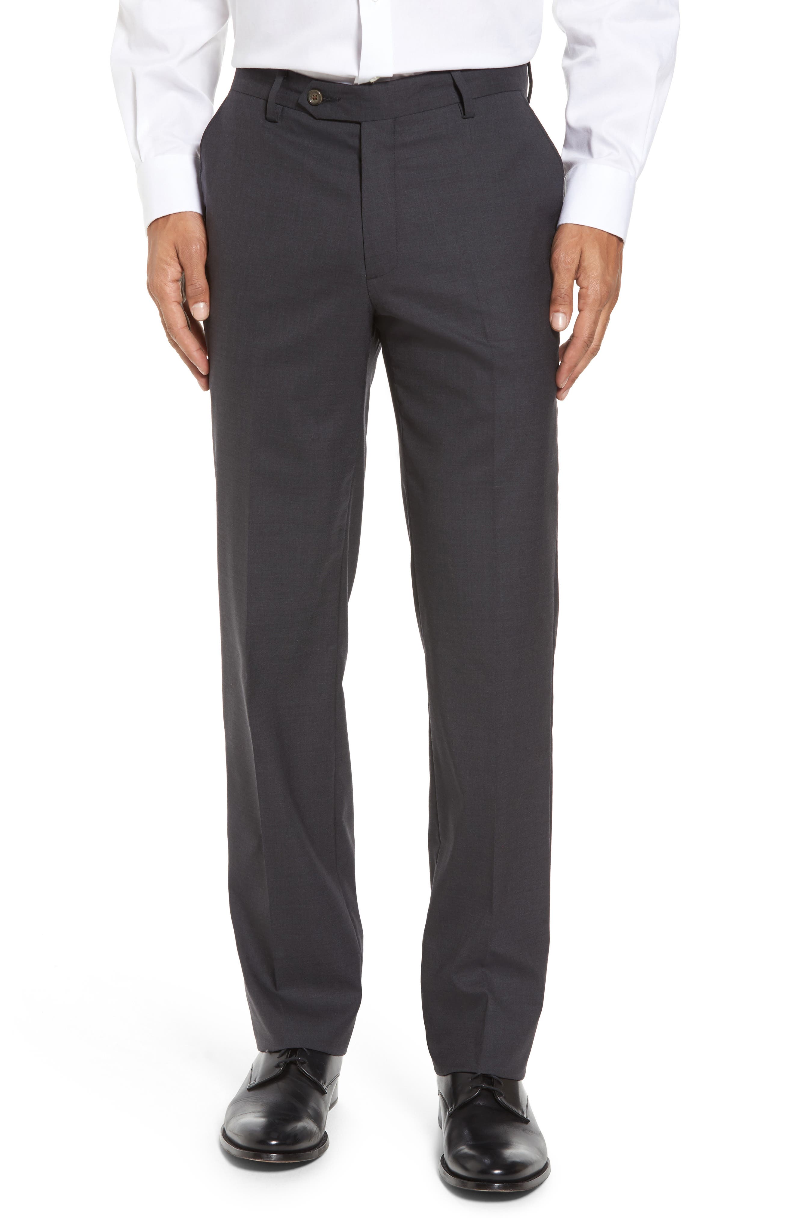Flat Front Stretch Solid Wool Trousers - image 5