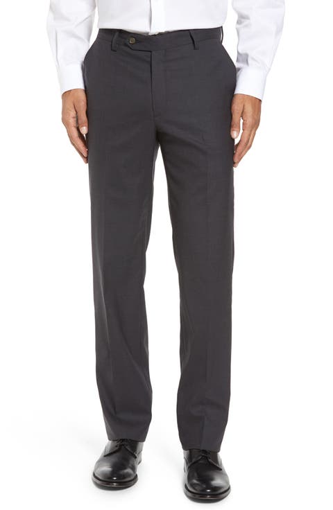Flat Front Stretch Solid Wool Trousers