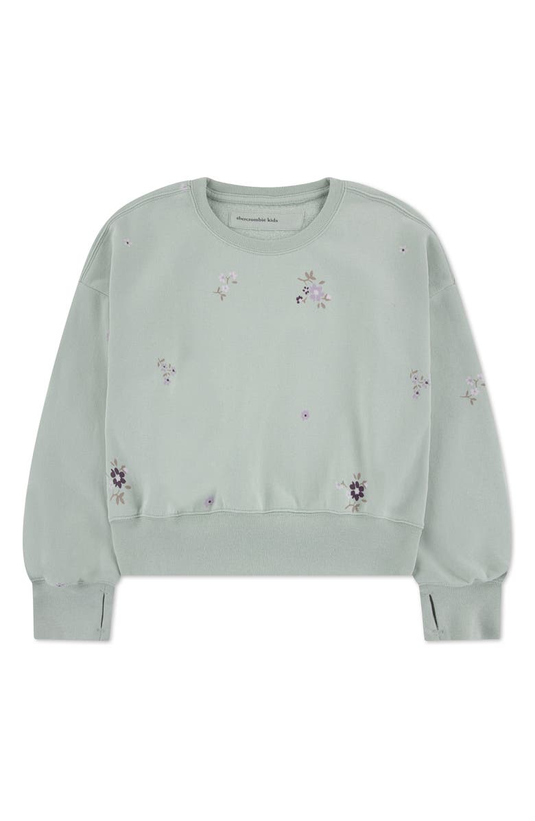 abercrombie kids Kids' Floral Print Cotton Blend Sweatshirt, Main, color, Aqua Gray