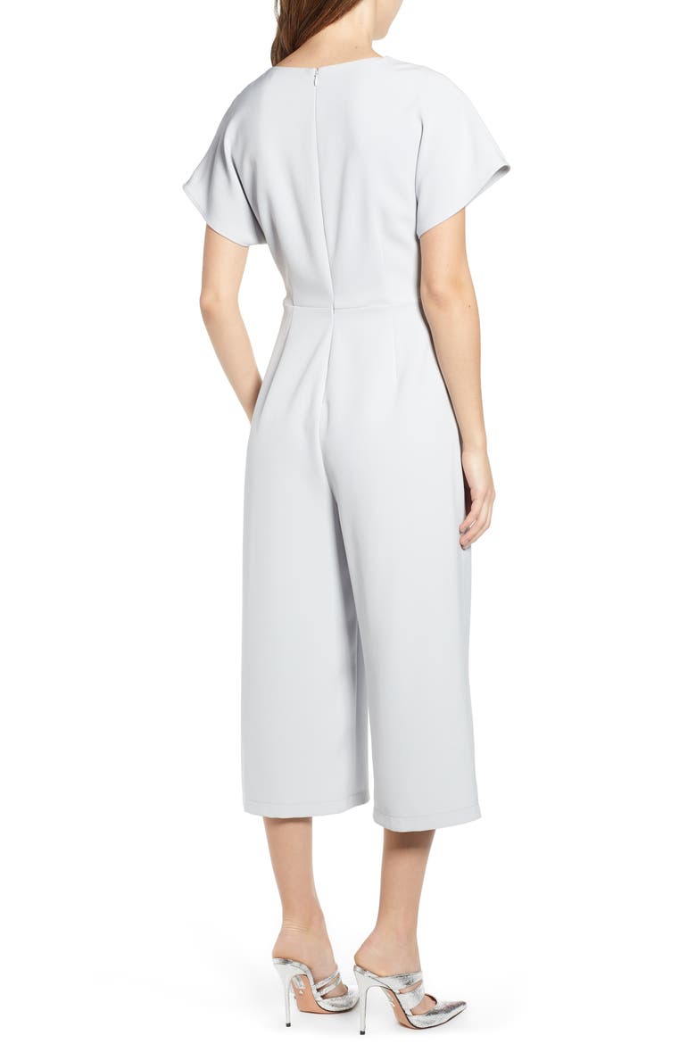 Surplice Wide Leg Crop Jumpsuit, Alternate, color, GREY MICRO