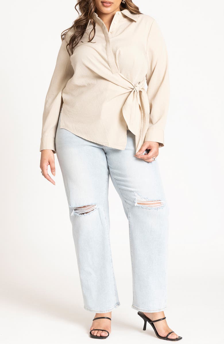 ELOQUII Tie Waist Button-Up Shirt, Alternate, color, 