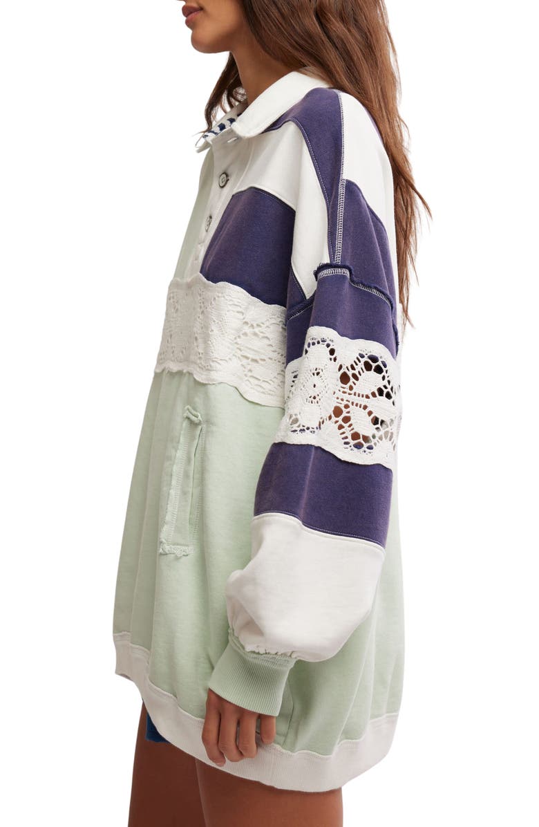 Free People American Dream Lace Accent Colorbock Cotton Rugby Shirt, Alternate, color, 