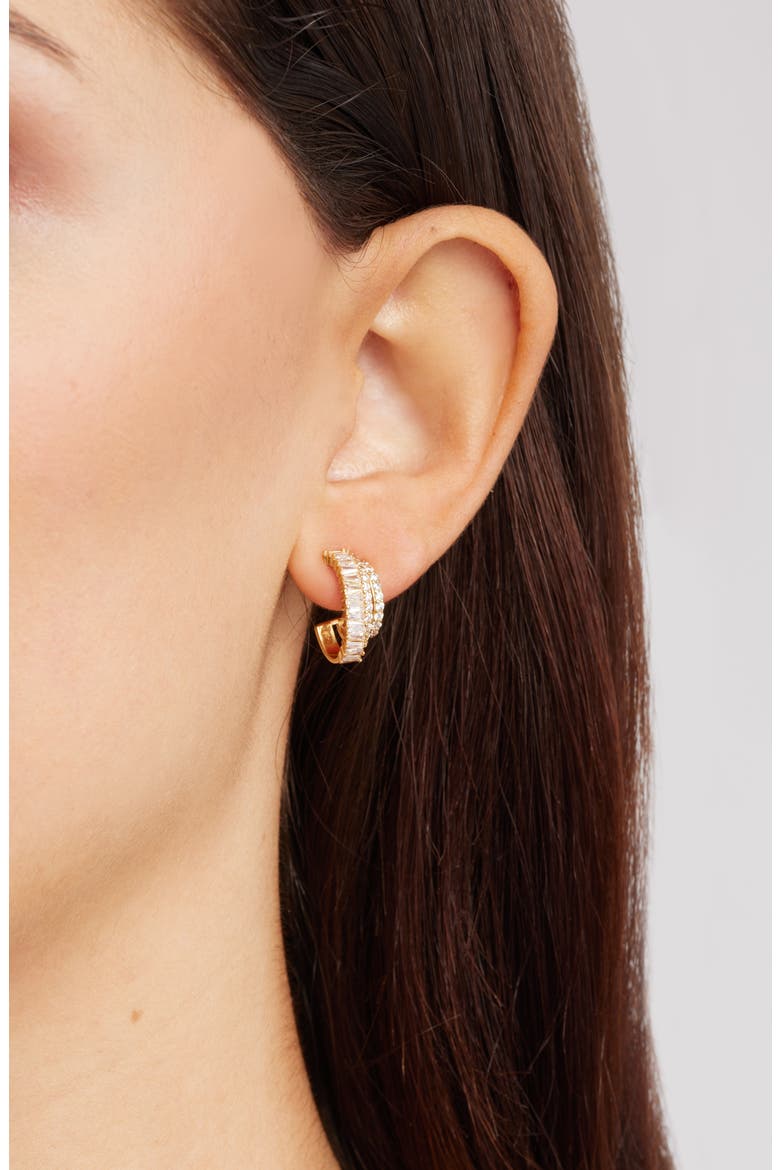 Triple Hoop Cubic Zirconia Pavé Earrings, Alternate, color, CLEAR- GOLD