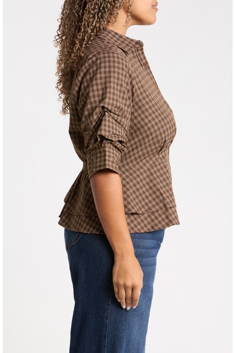 Plaid Double Peplum Top, Alternate, color, COLD BREW MULTI