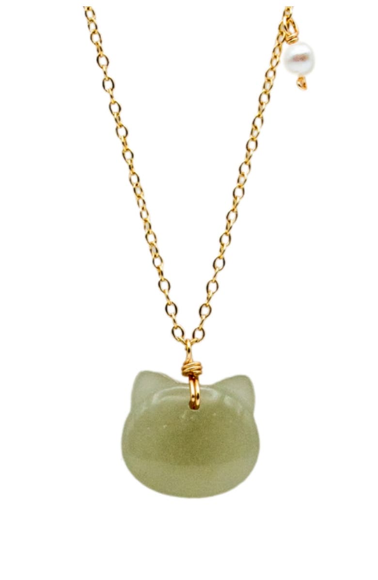 seree Choupette Cat green jade pendant necklace, Main, color, Light Green