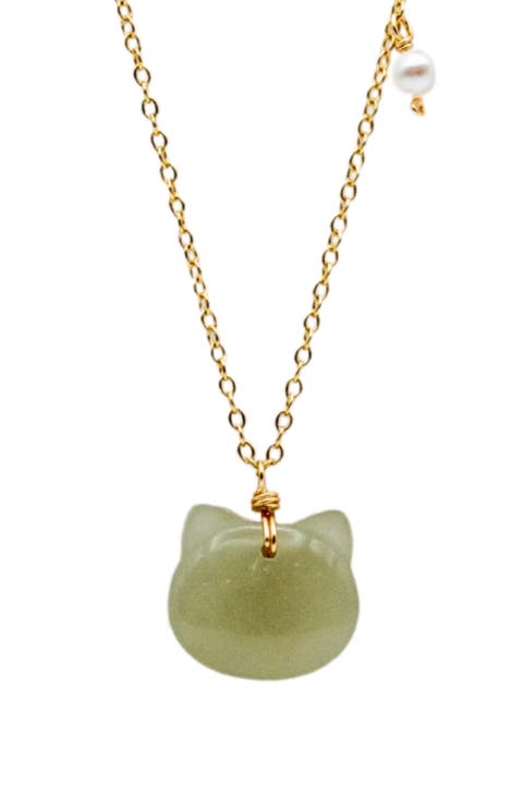 Choupette Cat green jade pendant necklace