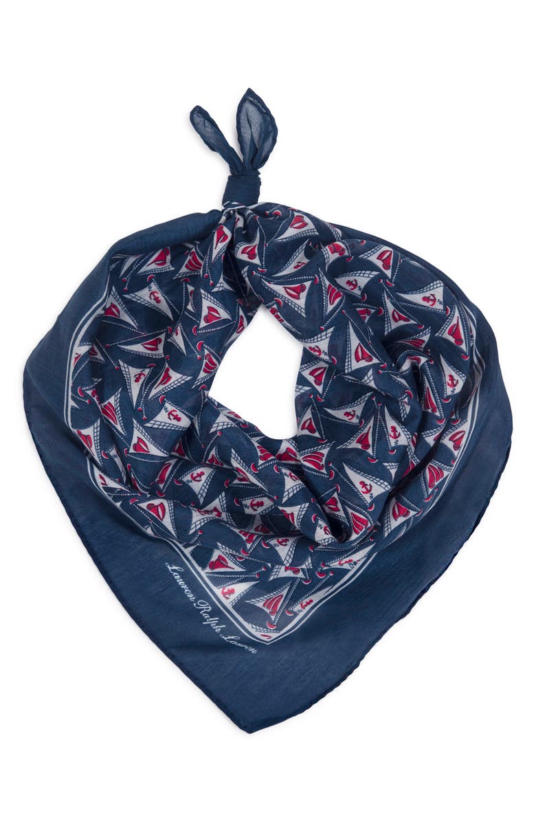 Lauren Ralph Lauren Sails Small Square Scarf, Main, color, Navy