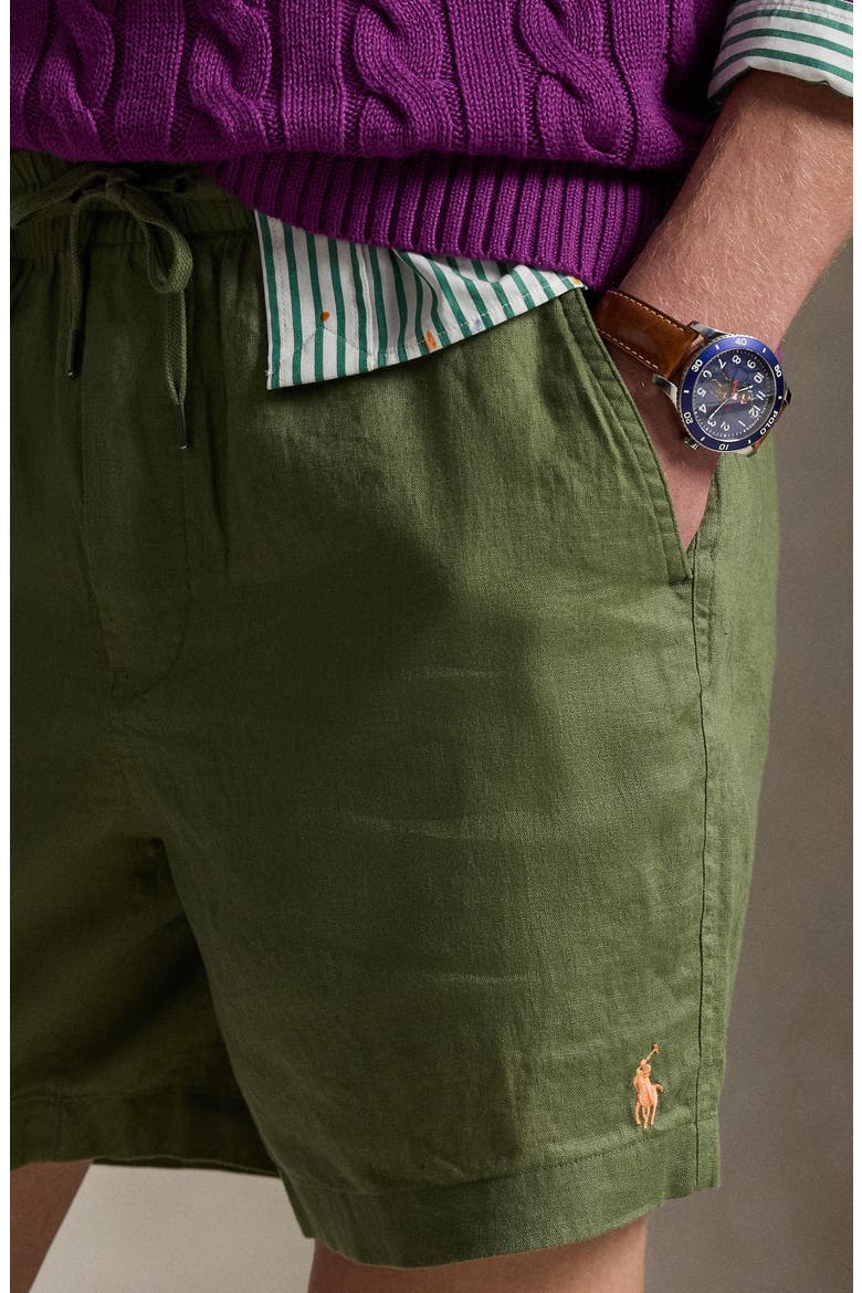 Polo Prepster 6-Inch Drawstring Linen Shorts, Alternate, color, GARDEN TRAIL