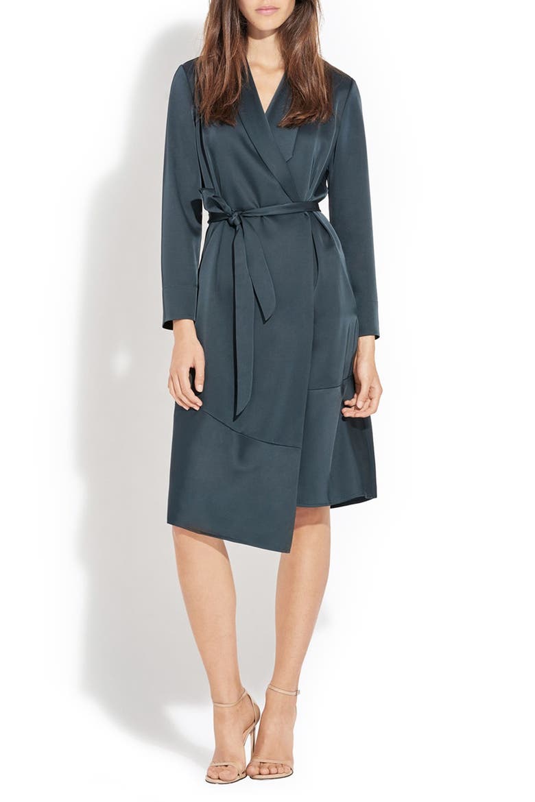 The Collapse Wrap Front Dress, Main, color, PINE BARON