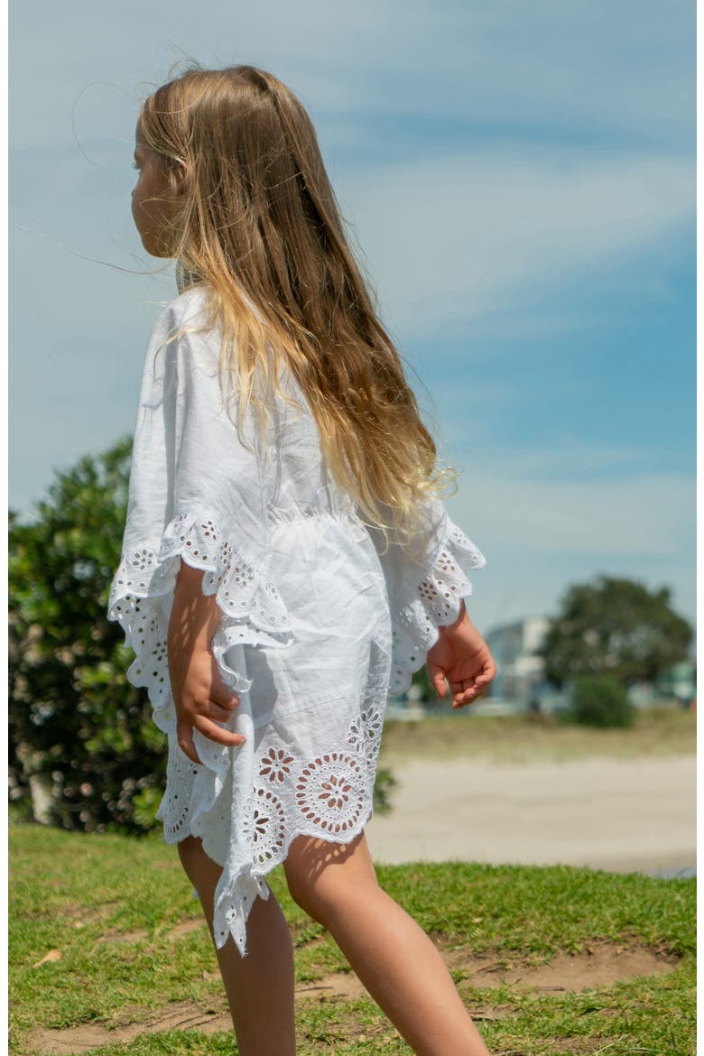 Kids' Eyelet Ruffle Cotton Cover-Up Dress, Alternate, color, WHITE