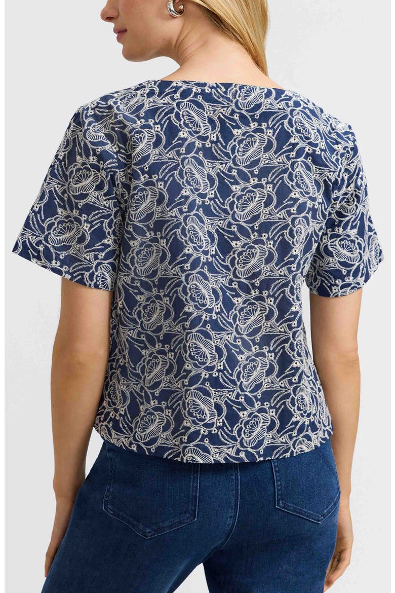 Isabel Floral Embroidered Cotton Button-Up Top, Alternate, color, NAVY/ WHITE