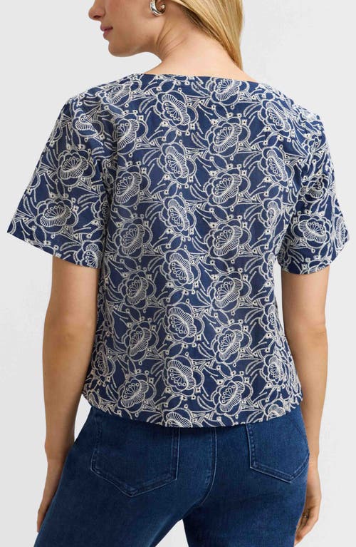 FOXCROFT FOXCROFT ISABEL FLORAL EMBROIDERED COTTON BUTTON-UP TOP