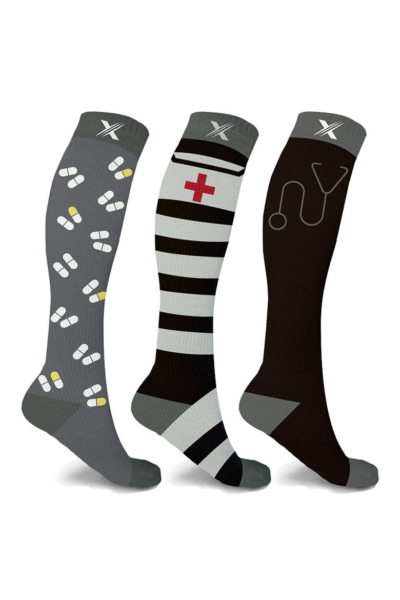 3-Pack Patterned Compression Socks, Main, color, MIX