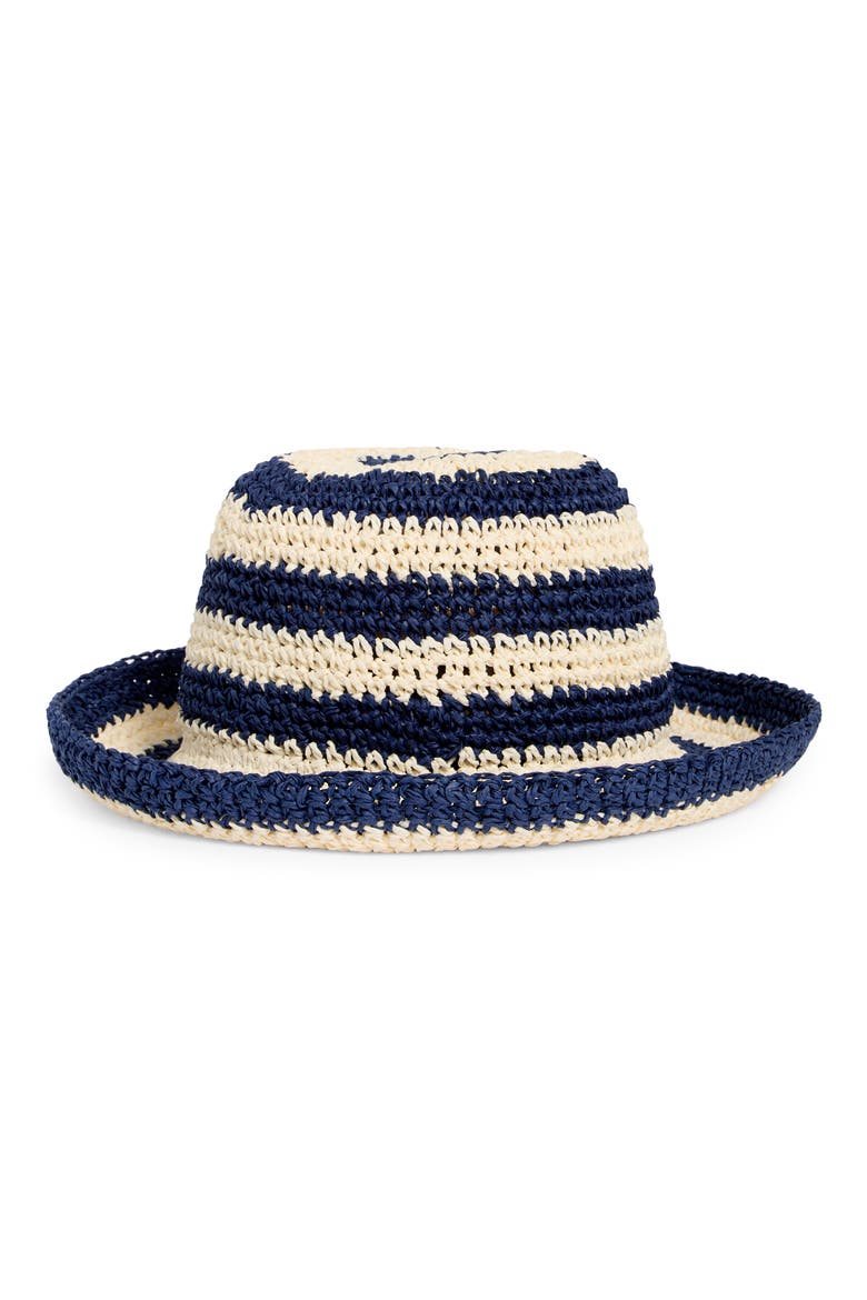 Awning Striped Straw Cloche, Main, color, CREAM/ FRENCH NAVY