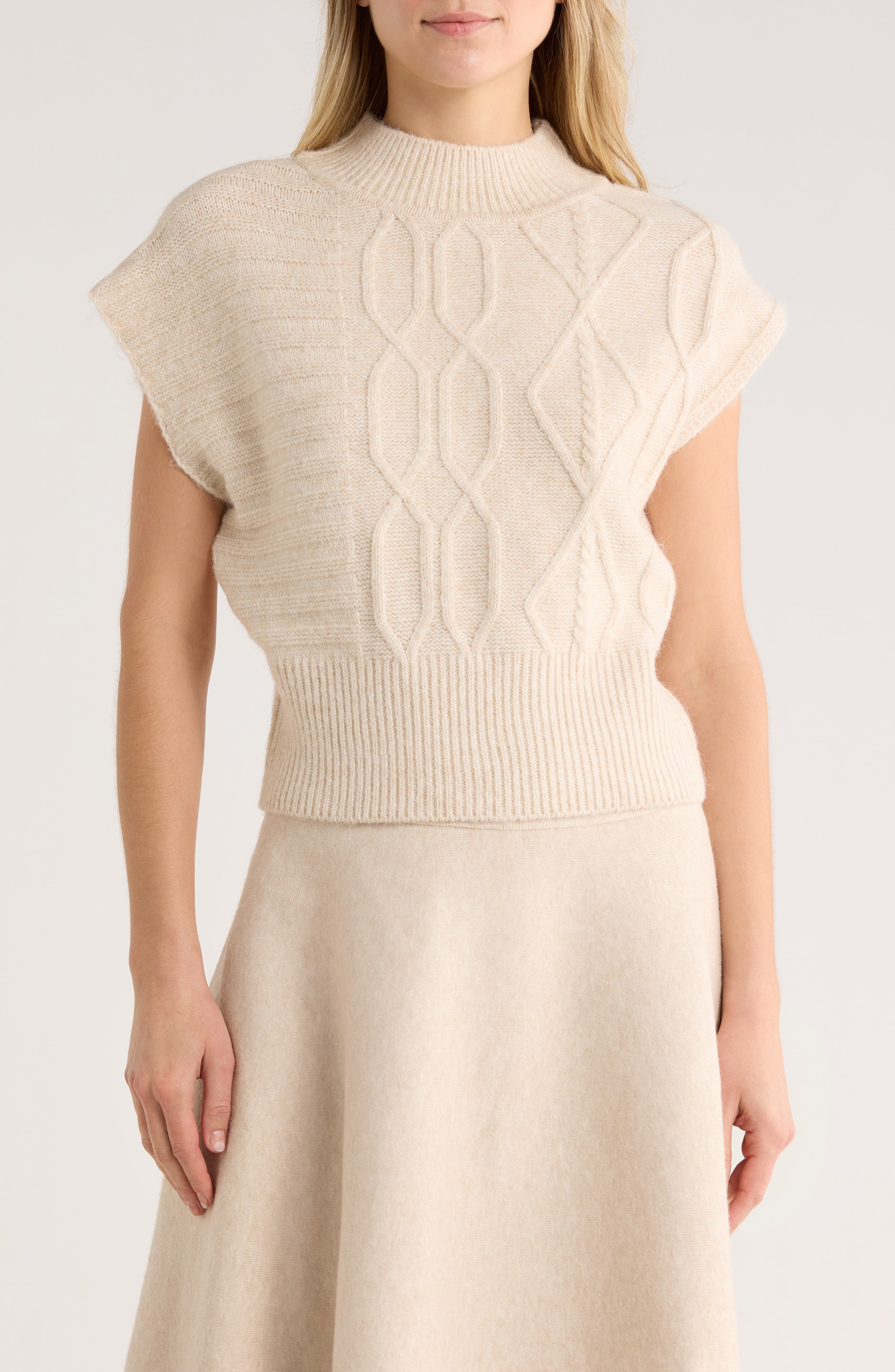 ELIE ELIE TAHARI Cap Sleeve Cable Stitch Sweater