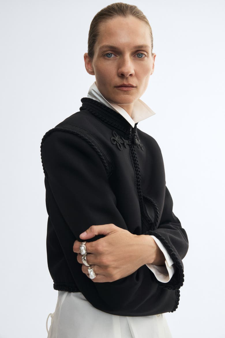 Cropped Braid-Detail Jacket, Alternate, color, Black