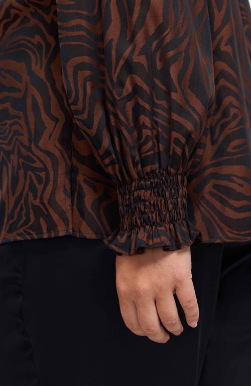 Foxcroft Alicia Zebra Print Cotton Blend Popover Top In Brown