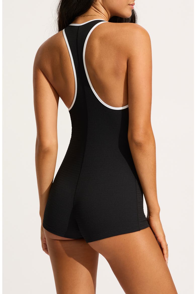 Retro Boyleg Zip-Up One-Piece Swimsuit, Alternate, color, BLACK