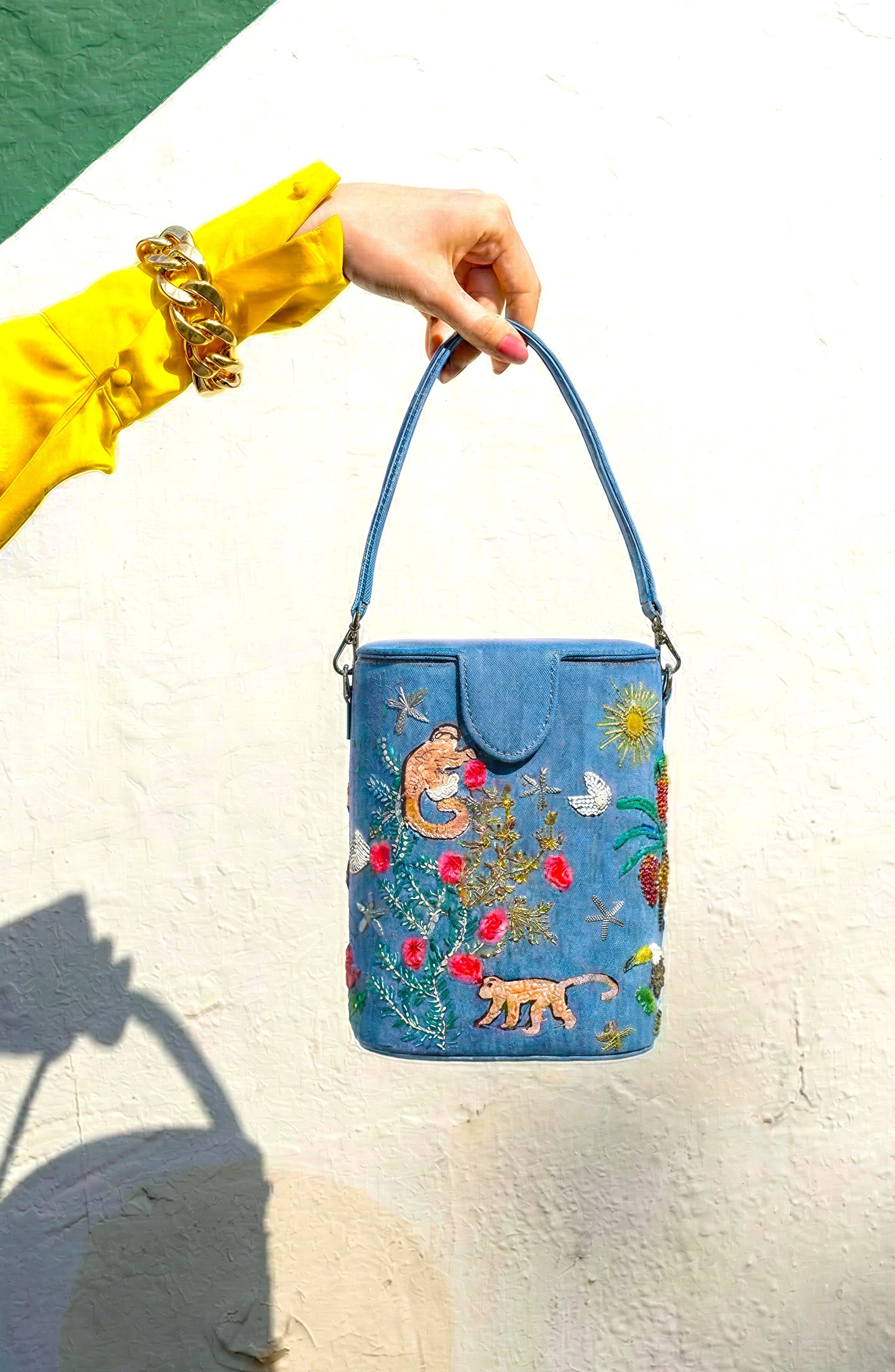 Simitri Palm Paradise Bucket Bag, Alternate, color, Palm Paradise