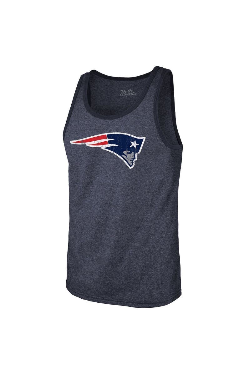 Majestic Threads Men's Majestic Threads Mac Jones Heathered Navy New England Patriots Player Name & Number Tri-Blend Tank Top, Alternate, color,