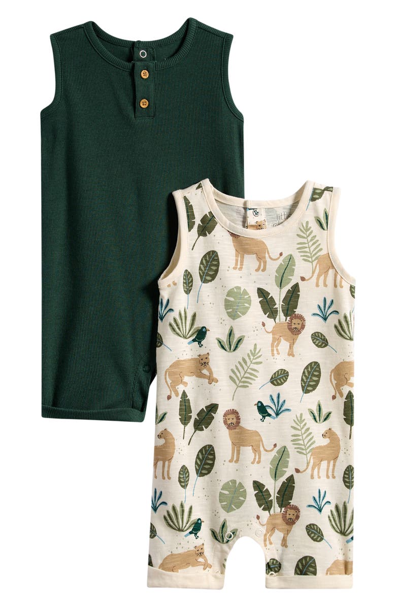 Little Planet 2-Pack Assorted Stretch Organic Cotton Rompers, Main, color, Jungle Green