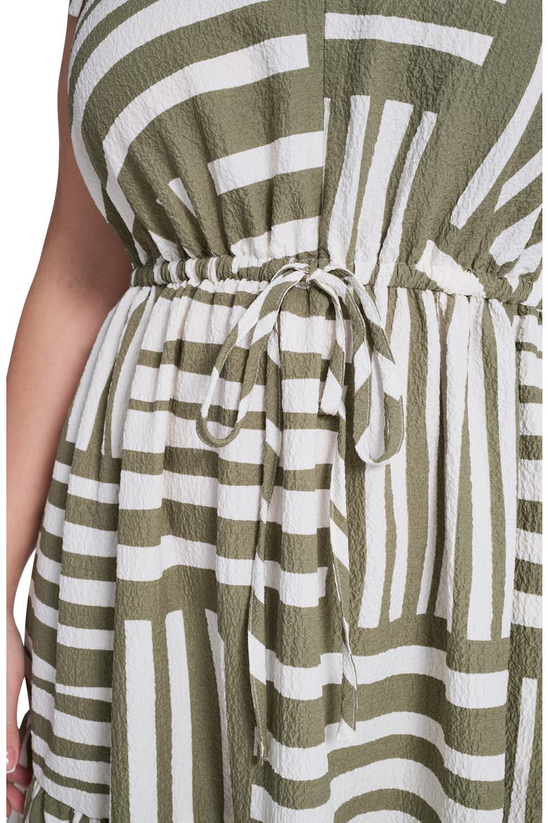 Geometric Tie Waist Midi Dress, Alternate, color, LIGHT OLIVE/ CREAM