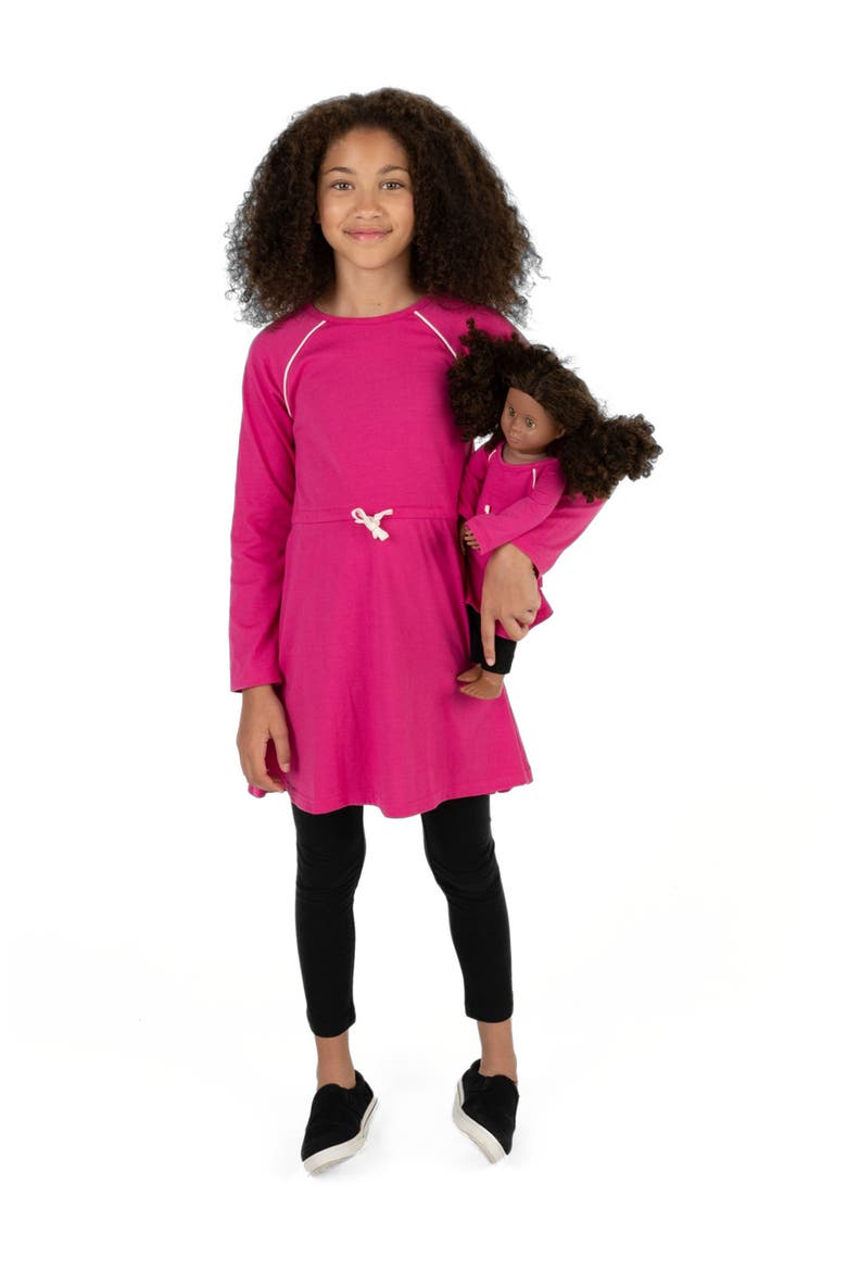 Girls Bow Tie Dress with Matching Doll Dress, Alternate, color, PINK