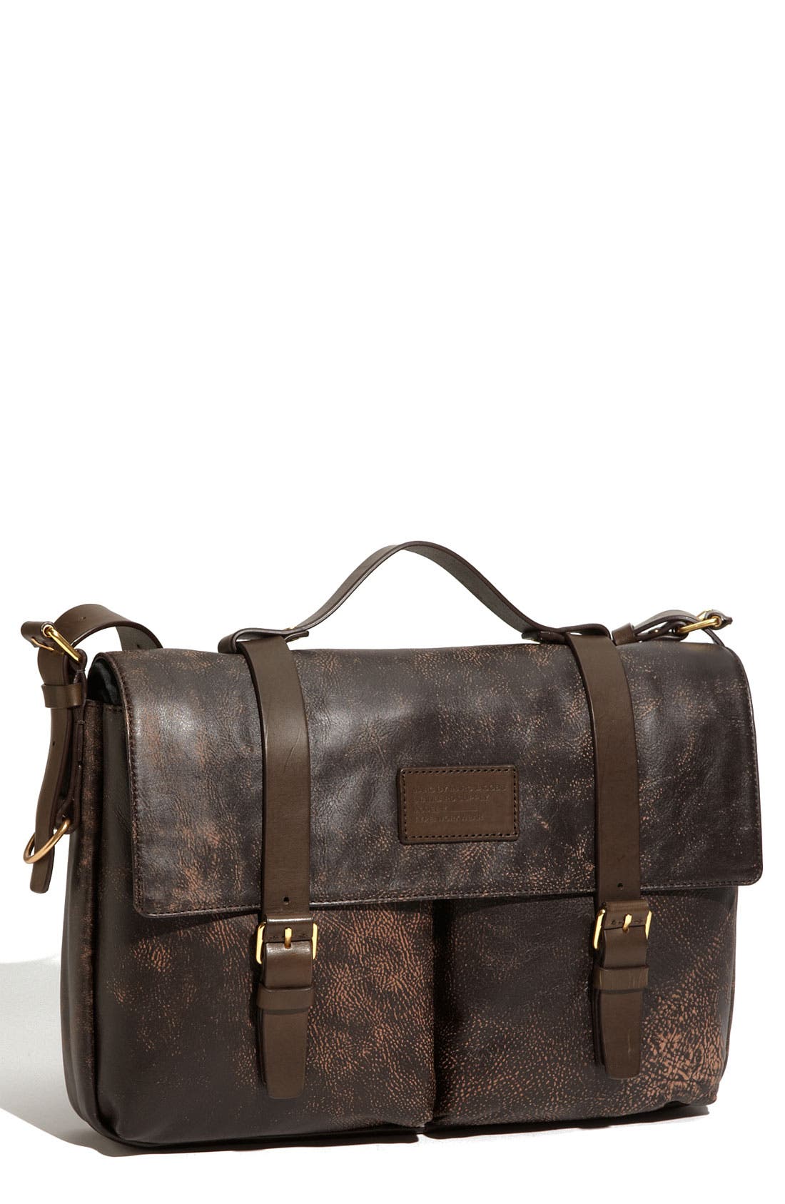 Leather Messenger Bag, Main, color, DARK BROWN