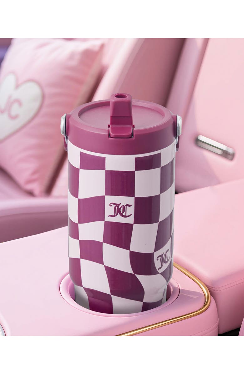 Juicy Couture 30-Ounce Stainless Steel Flip Sip Water Tumbler, Alternate, color, Pink Wavy Check