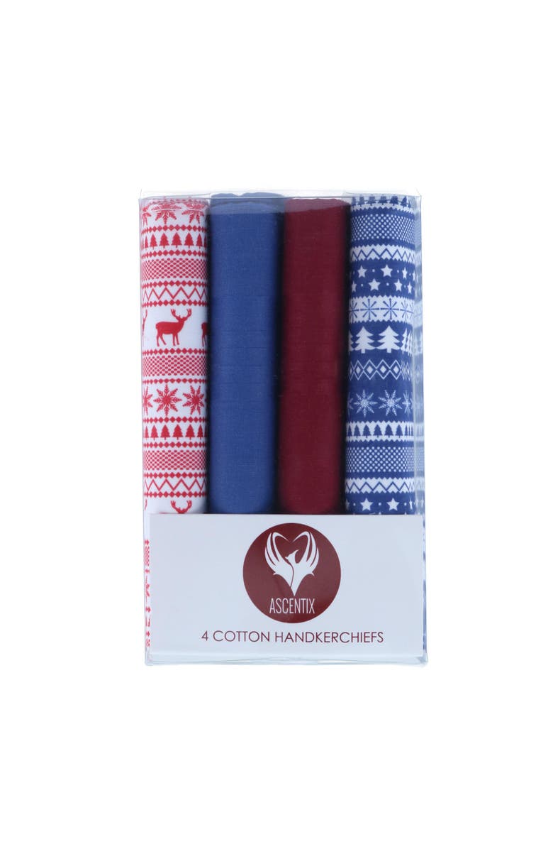 Ascentix Men's 4 Pack Cotton Christmas Novelty Hankies, Alternate, color, Multiple
