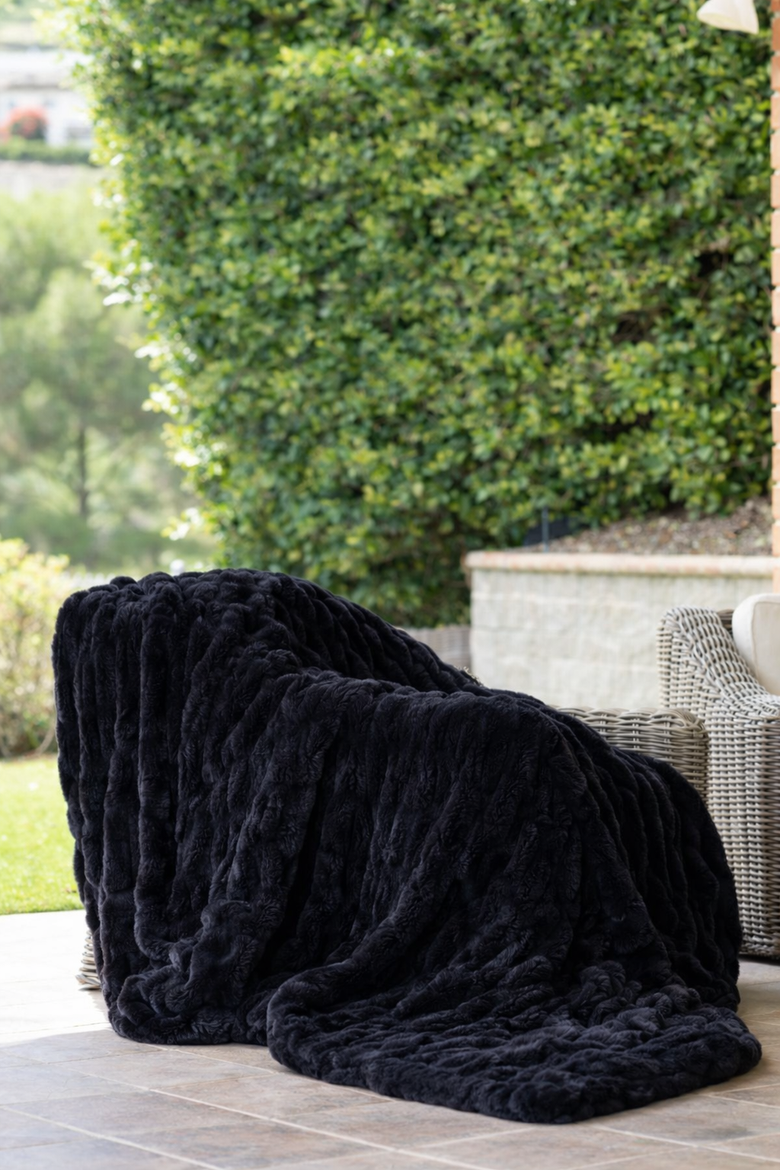 LA Escapade Faux Fur Throw Blanket, Alternate, color, Obsidian