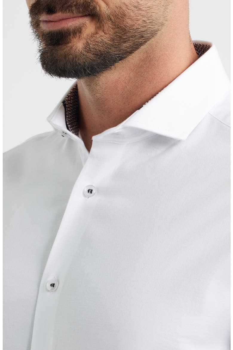 Nova Legacy Solid White Stretch Cotton Blend Button-Up Shirt, Alternate, color, WHITE