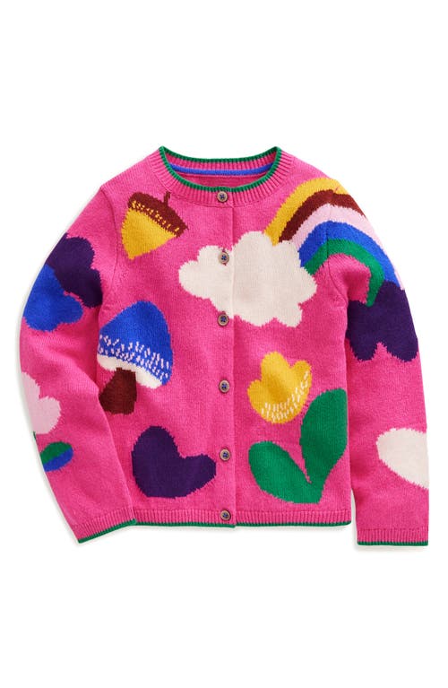 Mini Boden Kids' Joyful Graphic Cardigan in Tickled Pink 