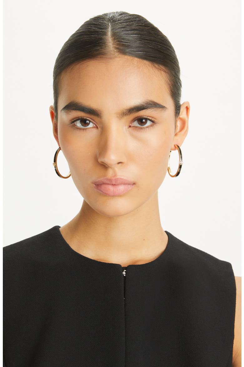 Icon Enamel Hoop Earrings, Alternate, color, TORY GOLD / BLACK