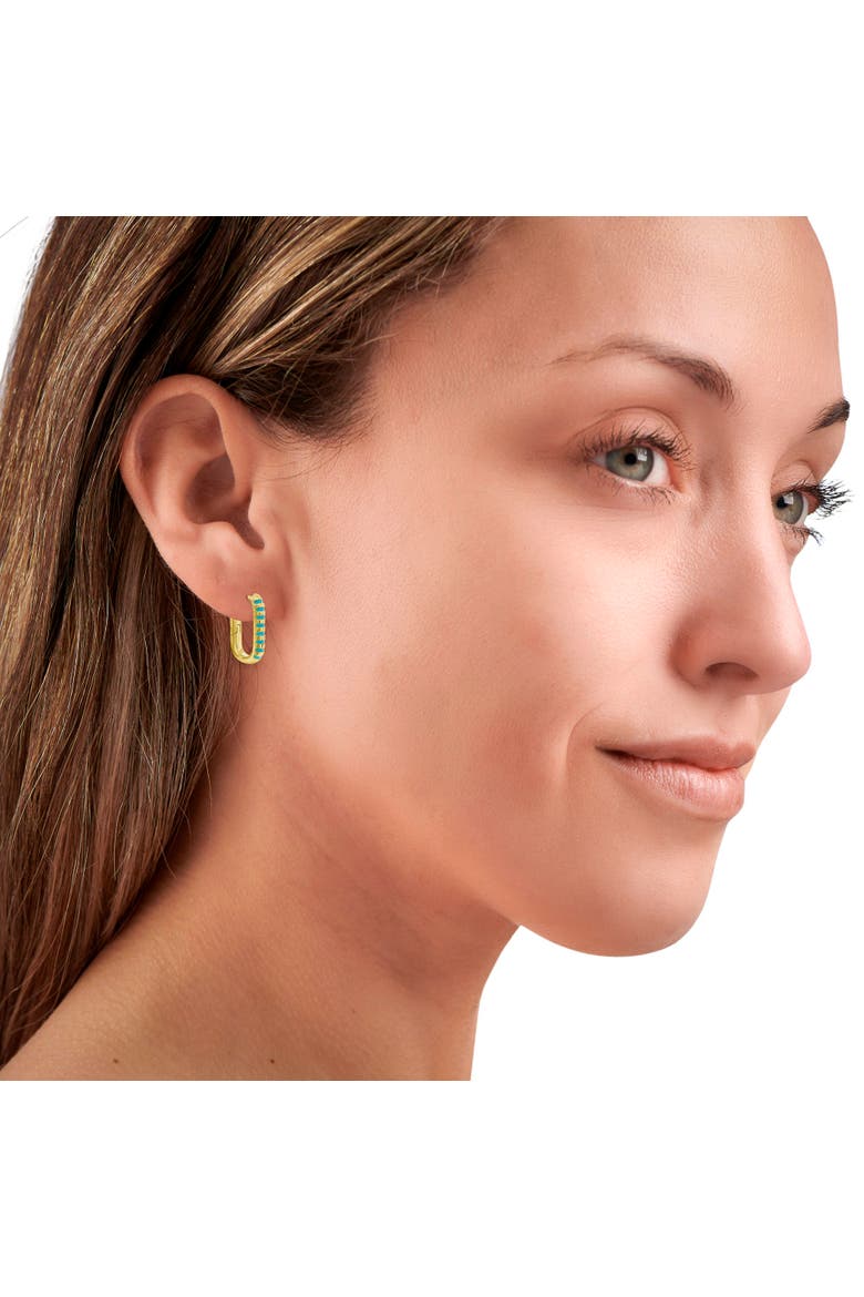 Turquoise Striped Gold-Tone Hoop Earrings, Alternate, color, Gold