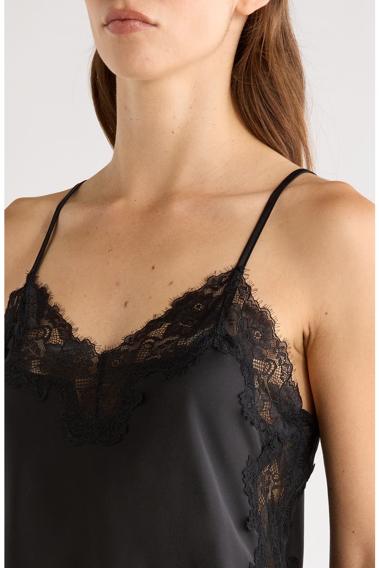 Lace Trim Satin Short Pajamas, Alternate, color, BLACK