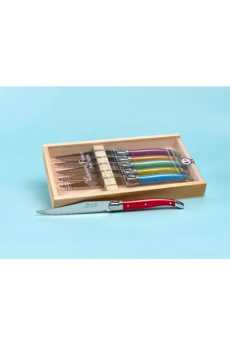 6 Piece Steak Knife Set in Wood Box with Acrylic Lid, Alternate, color, Rainbow